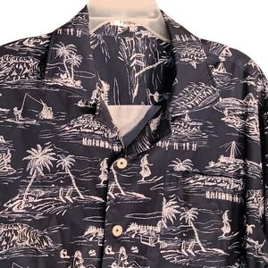 Men's 2XL Eletop Navy Blue Hawaiian Shirt Tropical Island Button Up Short Sleeve